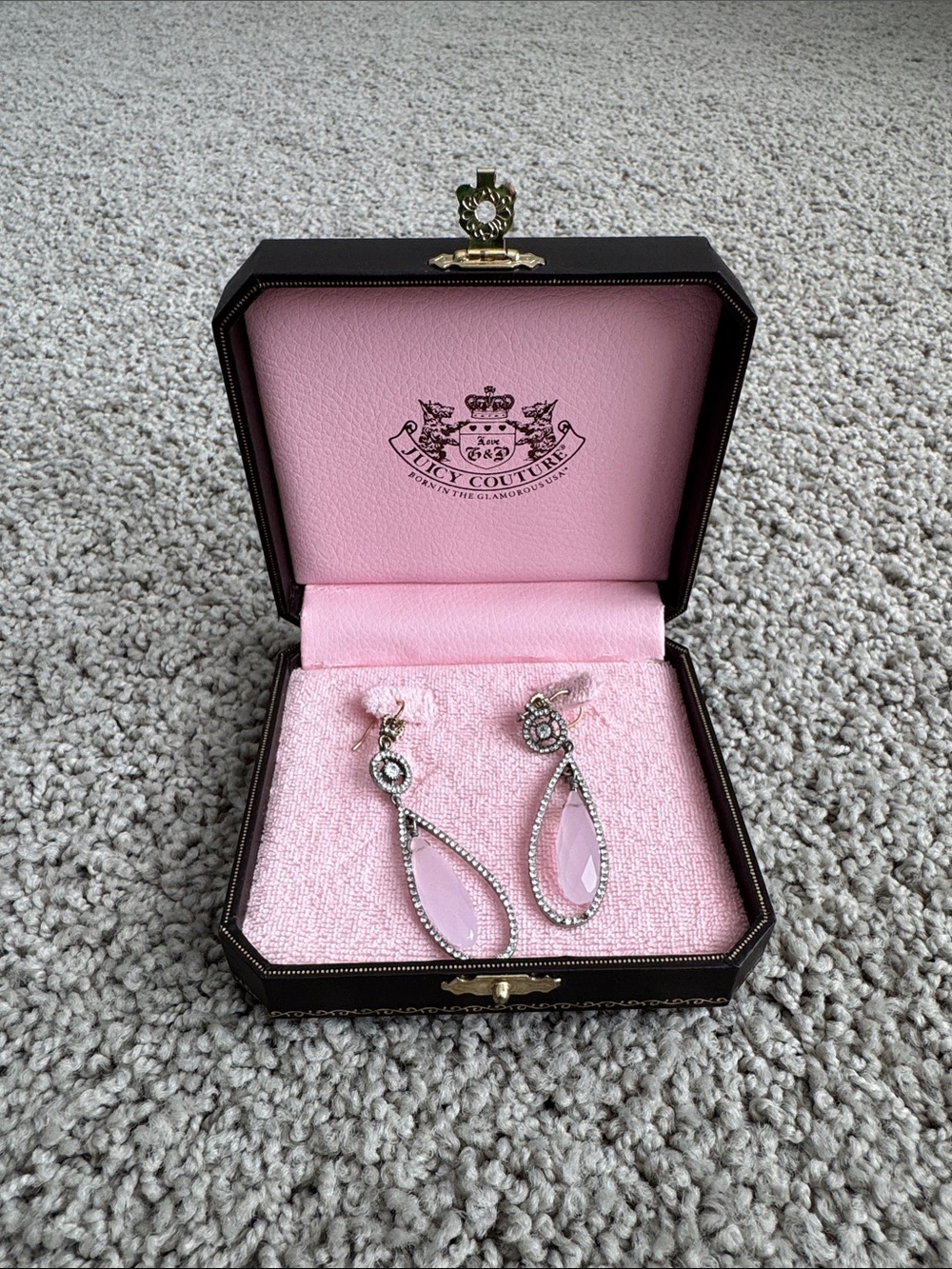 Juicy Couture Blush Pink Teardrop Crystal Dangle Earrings